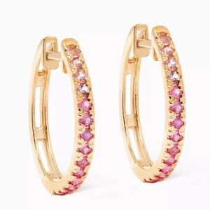 Stone And Strand Ombré Pink Sapphire Medium Huggies in 10kt Yellow Gold